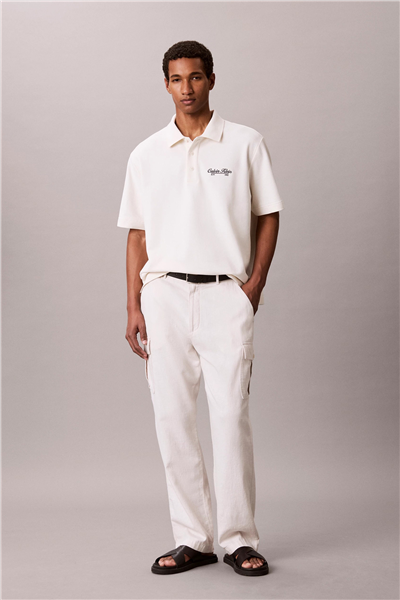 Calvin Klein Ss Easy Applique Pique Polo Erkek Polo Yaka T-Shirt Beyaz