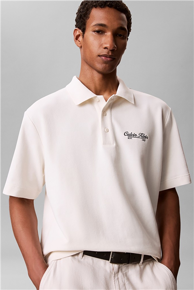 Calvin Klein Ss Easy Applique Pique Polo Erkek Polo Yaka T-Shirt Beyaz
