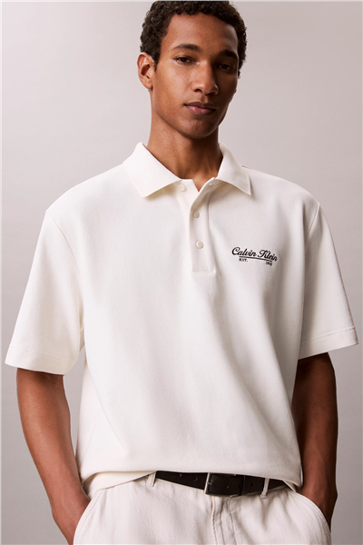 Calvin Klein Ss Easy Applique Pique Polo Erkek Polo Yaka T-Shirt Beyaz