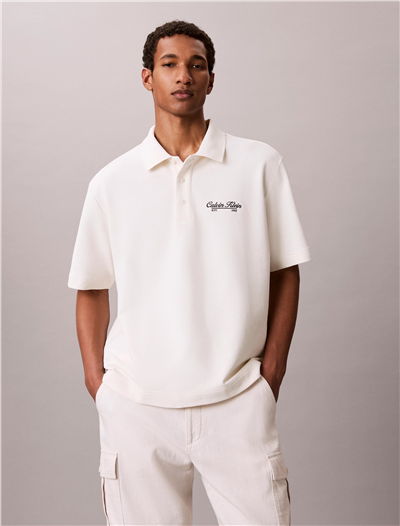 Calvin Klein Ss Easy Applique Pique Polo Erkek Polo Yaka T-Shirt Beyaz