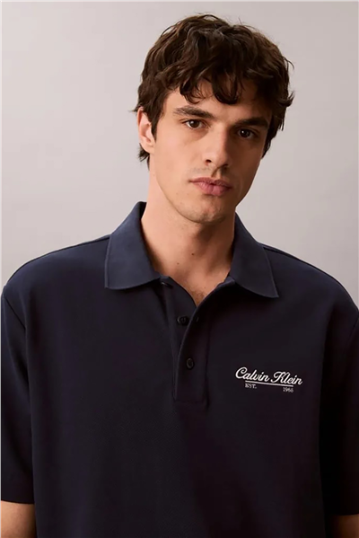 Calvin Klein Ss Easy Applique Pique Polo Erkek Polo Yaka T-Shirt Lacivert