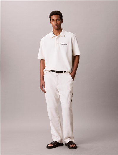 Calvin Klein Ss Easy Applique Pique Polo Erkek Polo Yaka T-Shirt Beyaz