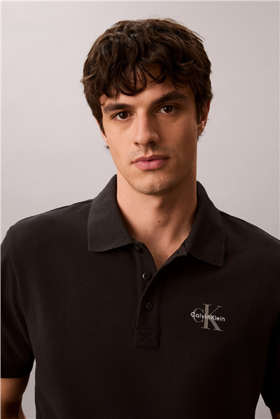 Calvin Klein Ss Easy Monologo Casual Pique Po Erkek Polo Yaka T-Shirt Siyah