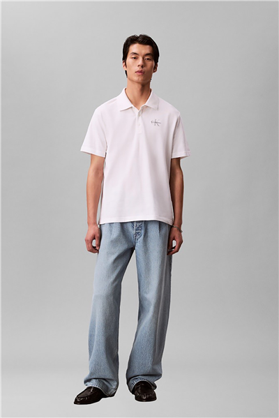 Calvin Klein Ss Easy Monologo Casual Pique Po Erkek Polo Yaka T-Shirt Beyaz