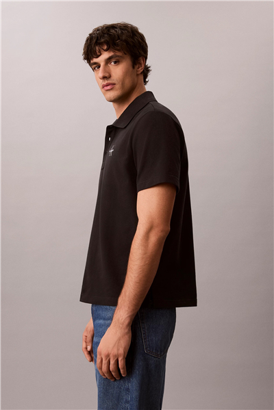 Calvin Klein Ss Easy Monologo Casual Pique Po Erkek Polo Yaka T-Shirt Siyah
