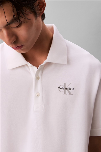Calvin Klein Ss Easy Monologo Casual Pique Po Erkek Polo Yaka T-Shirt Beyaz