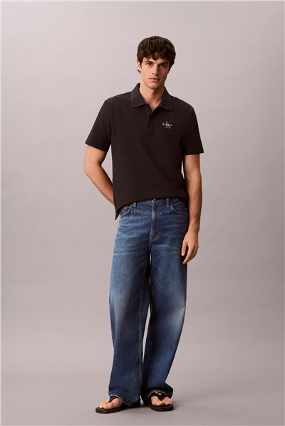 Calvin Klein Ss Easy Monologo Casual Pique Po Erkek Polo Yaka T-Shirt Siyah