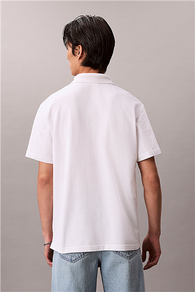 Calvin Klein Ss Easy Monologo Casual Pique Po Erkek Polo Yaka T-Shirt Beyaz