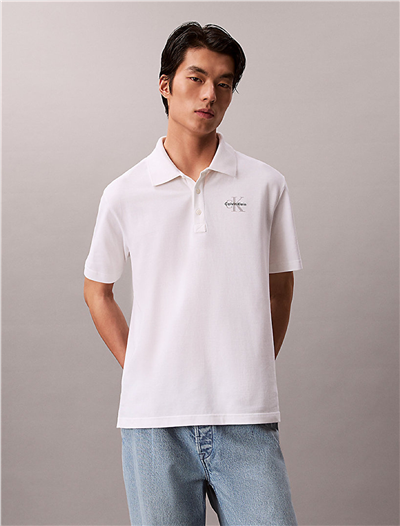 Calvin Klein Ss Easy Monologo Casual Pique Po Erkek Polo Yaka T-Shirt Beyaz