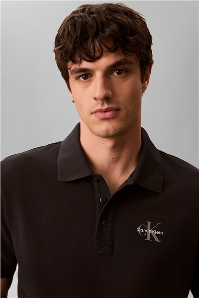 Calvin Klein Ss Easy Monologo Casual Pique Po Erkek Polo Yaka T-Shirt Siyah