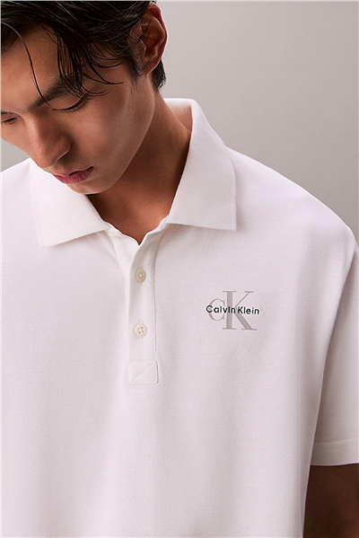 Calvin Klein Ss Easy Monologo Casual Pique Po Erkek Polo Yaka T-Shirt Beyaz