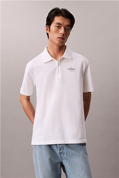 Calvin Klein Ss Easy Monologo Casual Pique Po Erkek Polo Yaka T-Shirt Beyaz