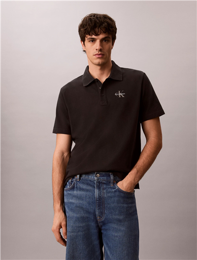 Calvin Klein Ss Easy Monologo Casual Pique Po Erkek Polo Yaka T-Shirt Siyah
