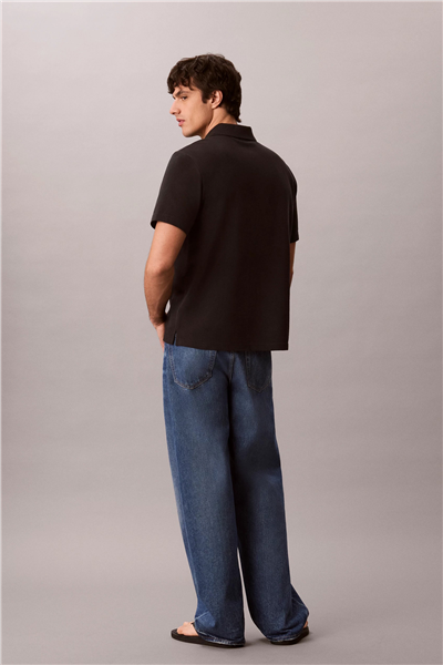 Calvin Klein Ss Easy Monologo Casual Pique Po Erkek Polo Yaka T-Shirt Siyah