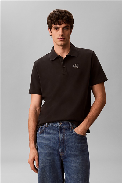 Calvin Klein Ss Easy Monologo Casual Pique Po Erkek Polo Yaka T-Shirt Siyah
