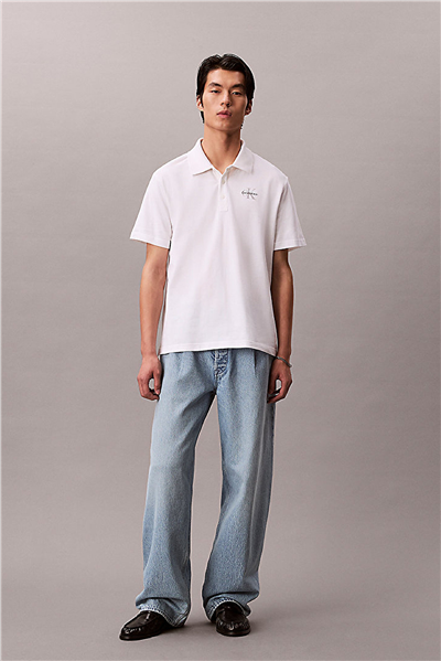Calvin Klein Ss Easy Monologo Casual Pique Po Erkek Polo Yaka T-Shirt Beyaz