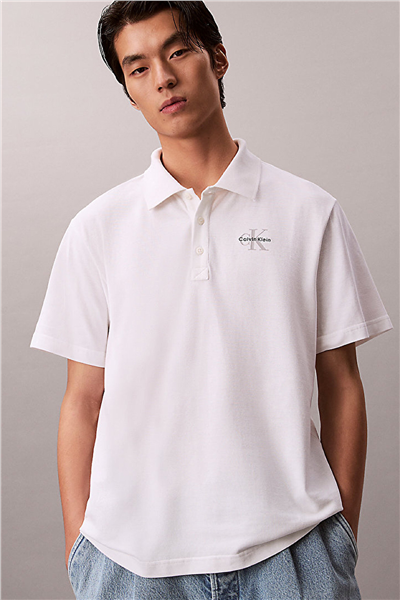 Calvin Klein Ss Easy Monologo Casual Pique Po Erkek Polo Yaka T-Shirt Beyaz