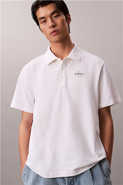Calvin Klein Ss Easy Monologo Casual Pique Po Erkek Polo Yaka T-Shirt Beyaz