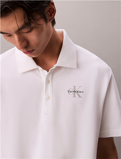 Calvin Klein Ss Easy Monologo Casual Pique Po Erkek Polo Yaka T-Shirt Beyaz