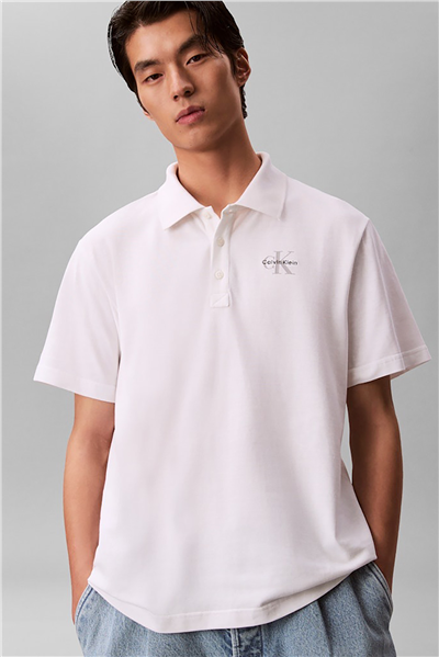 Calvin Klein Ss Easy Monologo Casual Pique Po Erkek Polo Yaka T-Shirt Beyaz