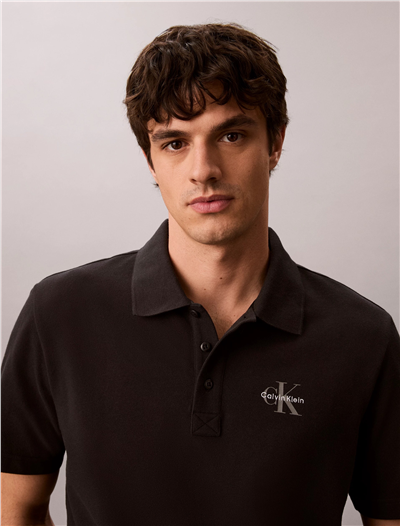 Calvin Klein Ss Easy Monologo Casual Pique Po Erkek Polo Yaka T-Shirt Siyah
