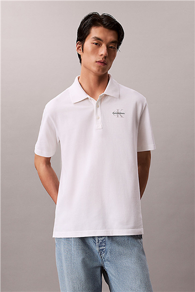 Calvin Klein Ss Easy Monologo Casual Pique Po Erkek Polo Yaka T-Shirt Beyaz