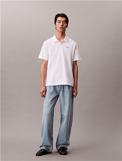 Calvin Klein Ss Easy Monologo Casual Pique Po Erkek Polo Yaka T-Shirt Beyaz