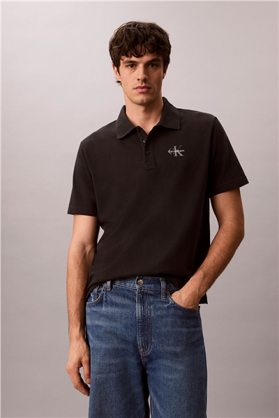 Calvin Klein Ss Easy Monologo Casual Pique Po Erkek Polo Yaka T-Shirt Siyah
