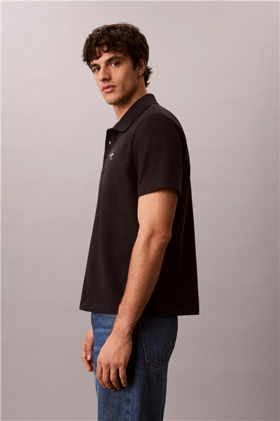 Calvin Klein Ss Easy Monologo Casual Pique Po Erkek Polo Yaka T-Shirt Siyah