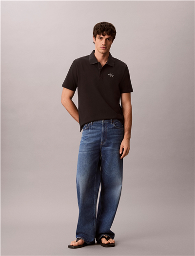 Calvin Klein Ss Easy Monologo Casual Pique Po Erkek Polo Yaka T-Shirt Siyah