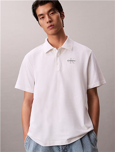 Calvin Klein Ss Easy Monologo Casual Pique Po Erkek Polo Yaka T-Shirt Beyaz