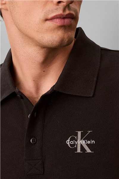 Calvin Klein Ss Easy Monologo Casual Pique Po Erkek Polo Yaka T-Shirt Siyah