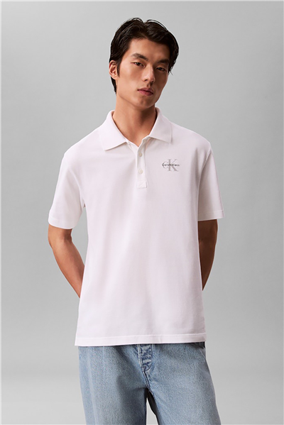 Calvin Klein Ss Easy Monologo Casual Pique Po Erkek Polo Yaka T-Shirt Beyaz