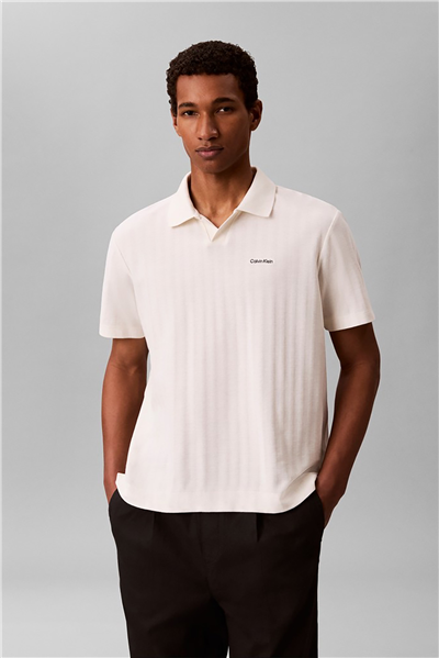 Calvin Klein Ss Easy Vertical Stripe Textured Erkek Polo Yaka Triko Beyaz
