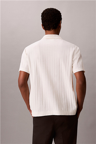 Calvin Klein Ss Easy Vertical Stripe Textured Erkek Polo Yaka Triko Beyaz