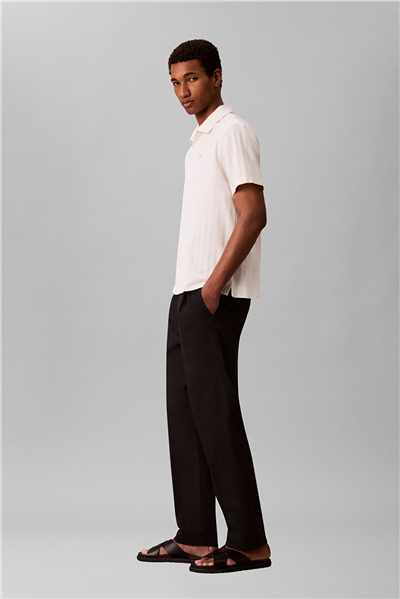 Calvin Klein Ss Easy Vertical Stripe Textured Erkek Polo Yaka Triko Beyaz