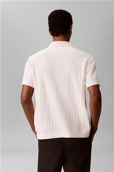 Calvin Klein Ss Easy Vertical Stripe Textured Erkek Polo Yaka Triko Beyaz