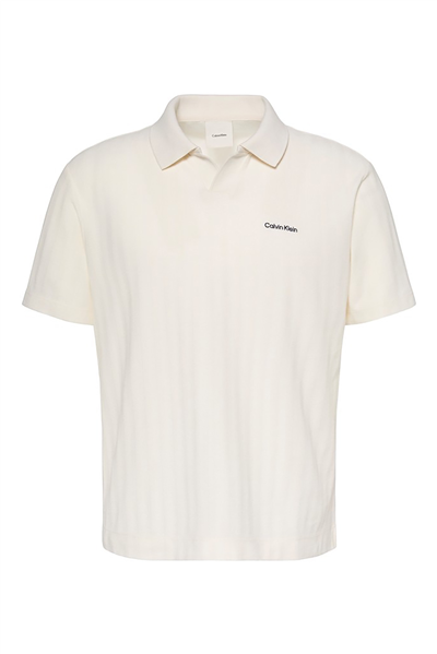 Calvin Klein Ss Easy Vertical Stripe Textured Erkek Polo Yaka Triko Beyaz