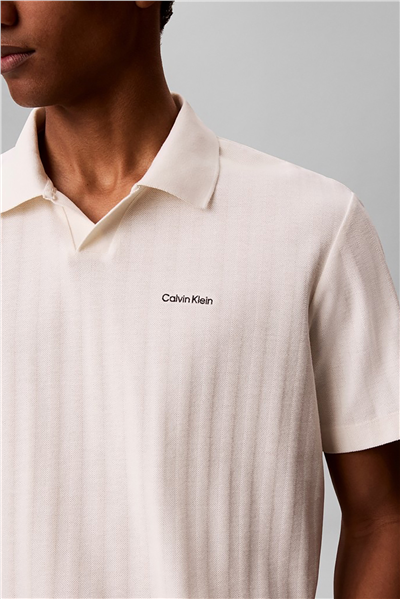 Calvin Klein Ss Easy Vertical Stripe Textured Erkek Polo Yaka Triko Beyaz