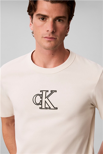 Calvin Klein Ss Ez Monogram Gifting Tee Erkek Bisiklet Yaka T-Shirt Beyaz