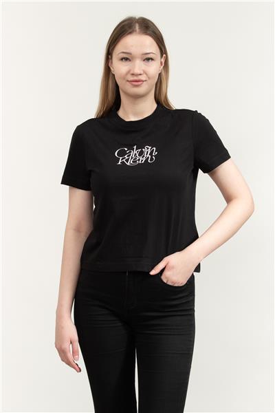Calvin Klein Ss Fitted Script Te Kadın Bisiklet Yaka T-Shirt
