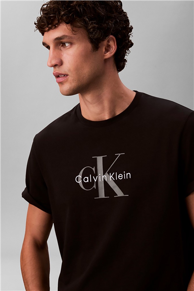 Calvin Klein Ss Hero Monologo Tee 20S Erkek Bisiklet Yaka T-Shirt Siyah