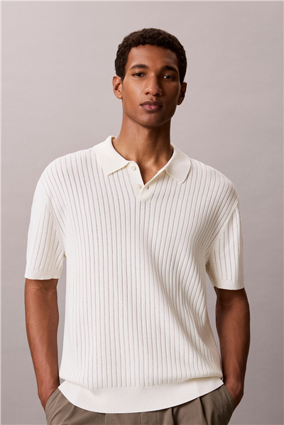 Calvin Klein Ss Lightweight Pattern Polo Swtr Erkek Triko Beyaz