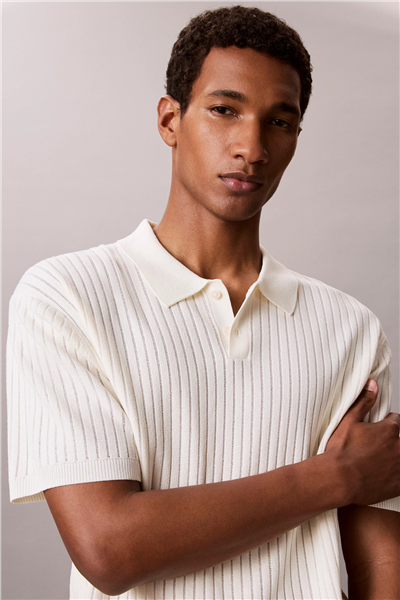 Calvin Klein Ss Lightweight Pattern Polo Swtr Erkek Triko Beyaz