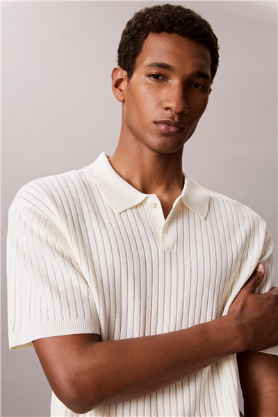 Calvin Klein Ss Lightweight Pattern Polo Swtr Erkek Triko Beyaz
