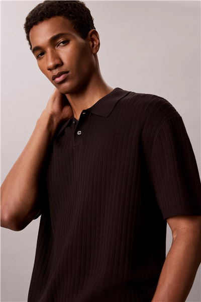Calvin Klein Ss Lightweight Pattern Polo Swtr Erkek Triko Siyah