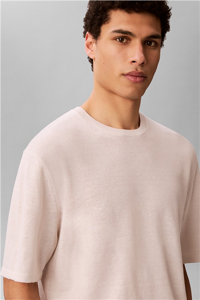 Calvin Klein Ss Linen Viscose Blend Crew Swtr Erkek Triko Beyaz