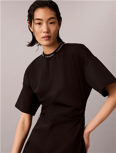 Calvin Klein Ss Logo Rib interlock T-Shirt Dr Kadın Elbise Siyah