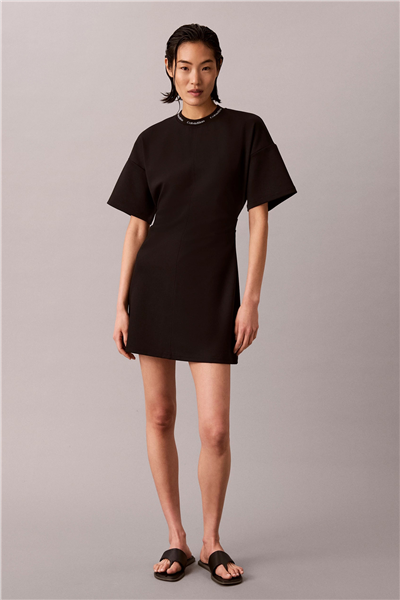 Calvin Klein Ss Logo Rib interlock T-Shirt Dr Kadın Elbise Siyah