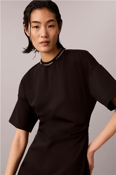 Calvin Klein Ss Logo Rib interlock T-Shirt Dr Kadın Elbise Siyah